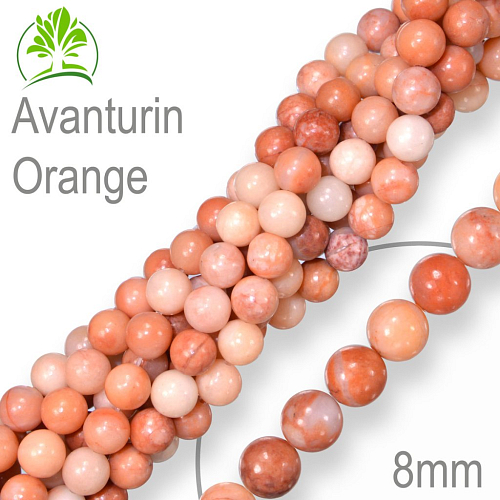 Korálky z minerálů Avanturin Orange. Velikost pr.8mm. Balení 10Ks.