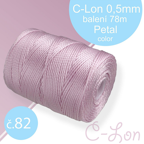 Nylonová nit C-Lon pevná korálková nit. Barva 82 Petal. Síla nitě 0,5mm. Balení 78m na cívce.