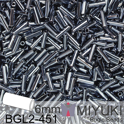 Korálky Miyuki Bugle Bead 6mm. Barva BGL2-451 Gunmetal. Balení 10g.