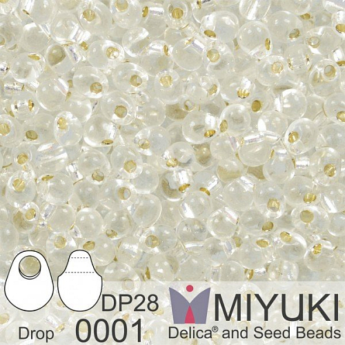 Korálky Miyuki Drop 2,8mm. Barva 0001 S/L Crystal. Balení 5g.
