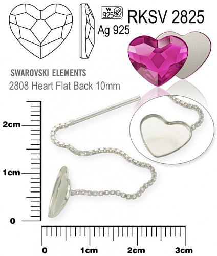 NÁUŠNICE PROVLÉKACÍ na Swarovski 2808 Heart Flat Back 10mm ozn. RKSV 2825. Materiál STŘÍBRO AG925.váha 0,61g.