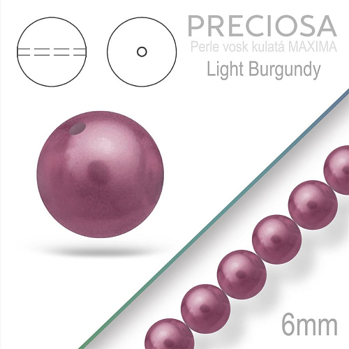 PRECIOSA Voskované Perle barva LIGHT BURGUNDY velikost 6mm. Balení návlek 21Ks. 