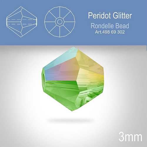 PRECIOSA Bicone (sluníčko) velikost 3mm. Barva PERIDOT GLITTER. Balení 40ks