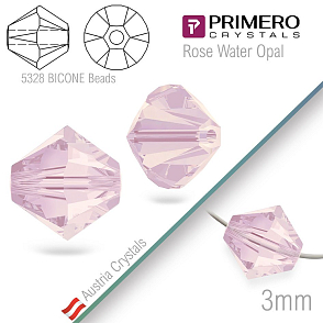 Korálky PRIMERO Crystals . Tvar 5328 Bicone BEADS. Barva Rose Water Opal. Velikost 3mm balení-25Ks.