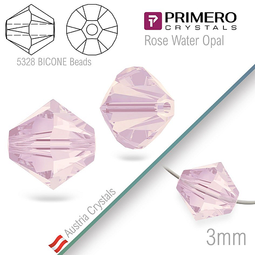 Korálky PRIMERO Crystals . Tvar 5328 Bicone BEADS. Barva Rose Water Opal. Velikost 3mm balení-25Ks.