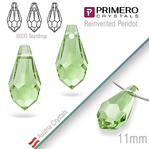 Přívěsky PRIMERO Crystals . Tvar 6000 Teardrop. Barva Reinvented Peridot. Velikost 11mm