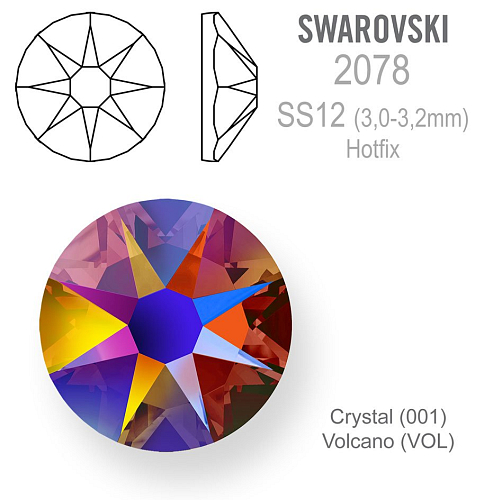 Swarovski 2078 XIRIUS Rose Hotfix 2078 velikost SS12 barva Crystal Volcano (VOL)