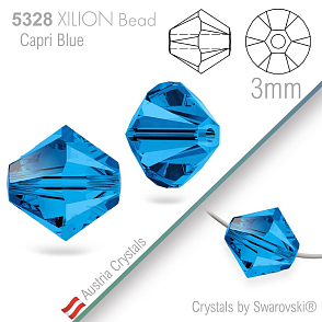 SWAROVSKI  XILION Bead  5328 barva Capri Blue velikost 3mm. Balení 25Ks