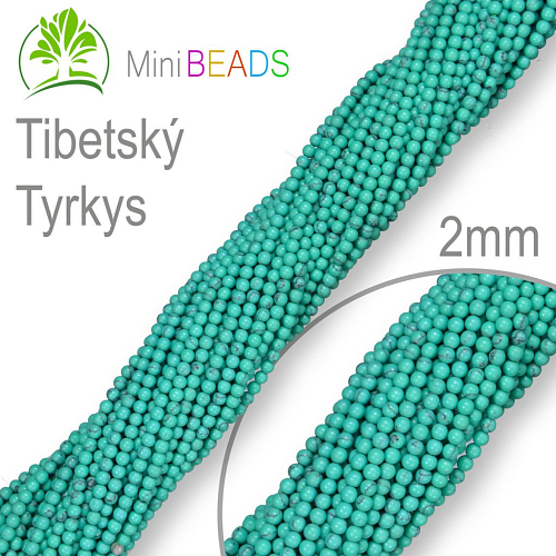 Korálky Mini BEADS z minerálů Tibetský Tyrkys přírodní polodrahokam. Velikost pr.2mm. Balení 190Ks.