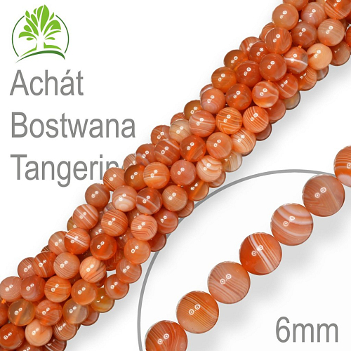 Korálky z minerálů Achát Botswana Tangerine přírodní polodrahokam. Velikost pr.6mm. Balení 12Ks.