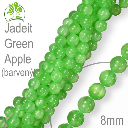 Korálky z minerálů Jadeit Green Apple barvený. Velikost pr.8mm. Balení 10Ks.