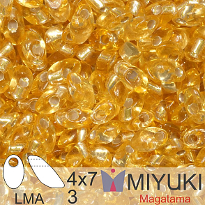 Korálky MIYUKI tvar Long MAGATAMA velikost 4x7mm. Barva LMA-3 Silverlined Gold. Balení 5g.