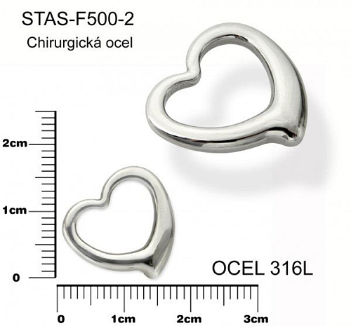 Přívěsek CHIRURGICKÁ OCEL ozn.-STAS-F500-2 tvar SRDCE velikost 17x16mm.