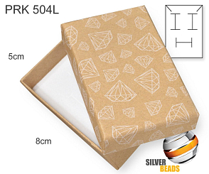 Krabička na šperky. Materiál papír . Ozn. PRK 504L. Velikost 5x8cm. Barva Přírodní s bílým obrysem diamantu.