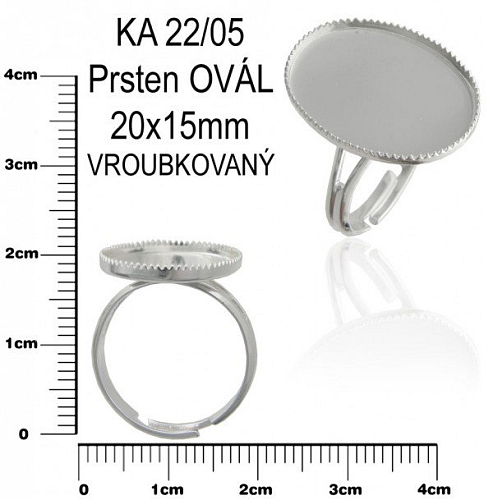 PRSTEN s lůžkem tvar OVÁL 20x15mm . Ozn.Ka 22/05. Barva stříbrná. 