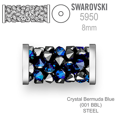 Swarovski 5950 Fine Rocks Tube barva Crystal Bermuda Blue STEEL velikost 6x8mm