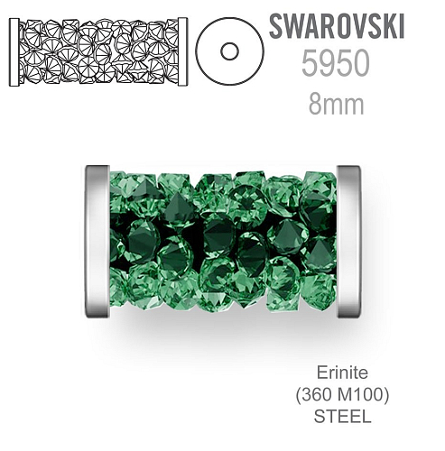 Swarovski 5950 Fine Rocks Tube barva Erinite STEEL velikost 6x8mm
