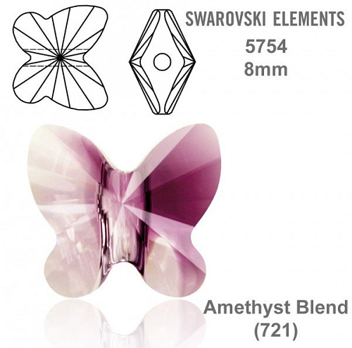 SWAROVSKI KORÁLKY Butterfly Bead barva AMETHYST BLEND velikost 8mm. Balení 3Ks.