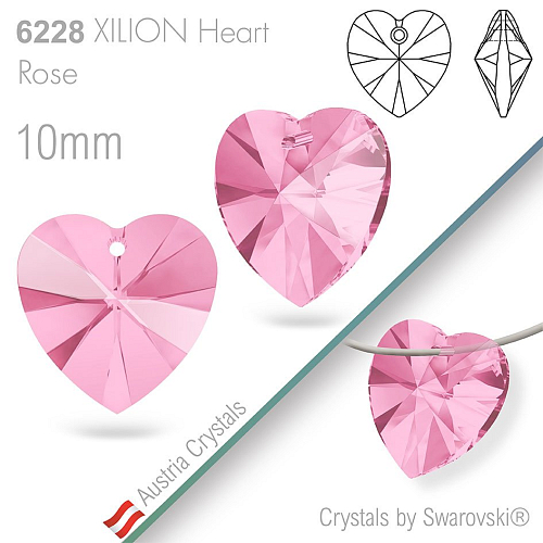 Swarovski XILION Heart 6228. Barva Rose. Velikost 10mm