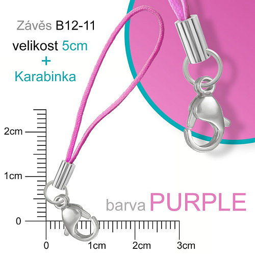 Závěs s kroužkem + karabinka  ozn. B12-11. Barva PURPLE.