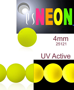 Korálky NEON (UV Active) velikost 4mm barva 25121 žlutá. Balení 31Ks. 