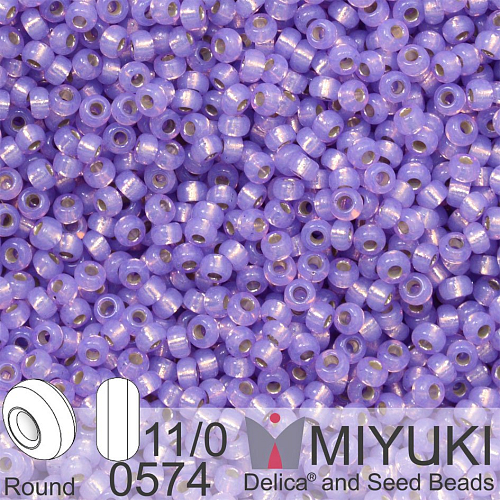 Korálky Miyuki Round 11/0. Barva 0574 Dyed Lilac Silverlined Alabaster. Balení 5g.