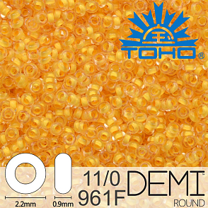 Korálky TOHO Demi Round 11/0. Barva 961F Inside-Color Frosted Crystal/Butter-Lined. Balení 5g.