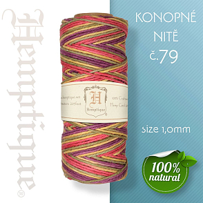 Konopná nit HEMP CORD síla nitě 1,0mm. METRÁŽ Barva č.79 Červeno-Fialová