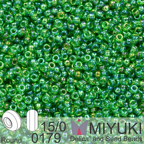 Korálky Miyuki Round 15/0. Barva 0179 Tr Green AB. Balení 5g