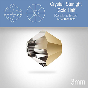 PRECIOSA Bicone (sluníčko) velikost 3mm. Barva CRYSTAL STARLIGHT GOLD HALF. Balení 40ks