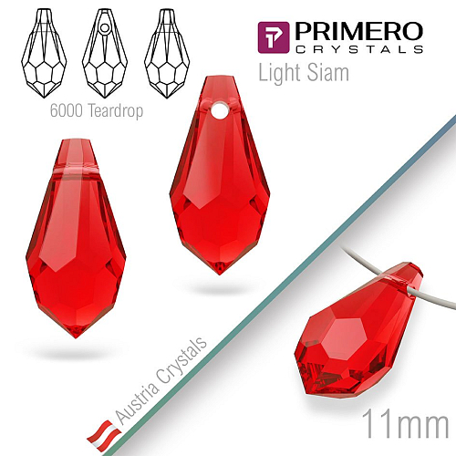 Přívěsky PRIMERO Crystals . Tvar 6000 Teardrop. Barva Light Siam. Velikost 11mm