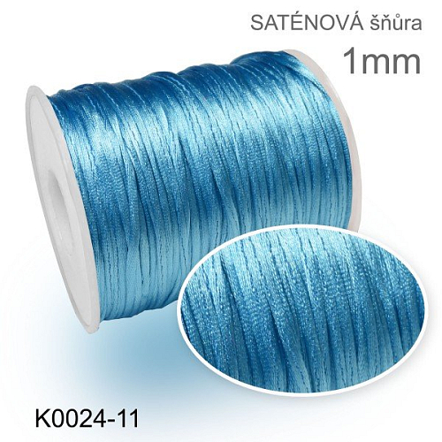 SATÉNOVÁ (polyesterová) šňůra velikost průměr 1mm. Barva K0024-11 Azurová. 