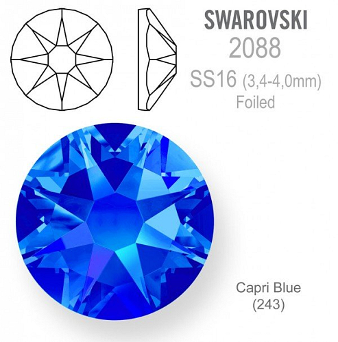 Swarovski XIRIUS FOILED 2088 velikost SS16 barva Capri Blue