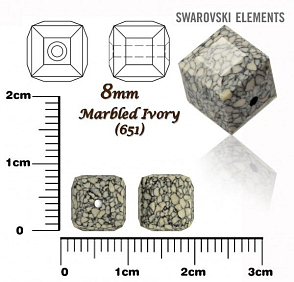 SWAROVSKI CUBE Beads 5601/B KERAMICKÉ korálky barva MARBLED IVORY velikost 8mm.