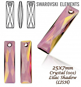 Swarovski 6465 Queen Baguette Pendant Crystal Lilac Shadow. Velikost 25x7mm. 