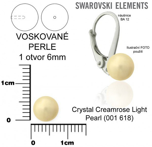 SWAROVSKI 5818 Voskované Perle 1otvor barva 618 CRYSTAL CREAMROSE LIGHT PEARL velikost 6mm.