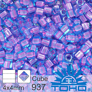 Korálky TOHO Cubes 6/0. Barva 937 Inside-Color Aqua/Bubble Gum Pink-Lined. Balení 10g.