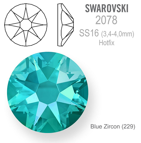 Swarovski 2078 XIRIUS Rose HOT-FIX velikost SS16 barva Blue Zircon (229)