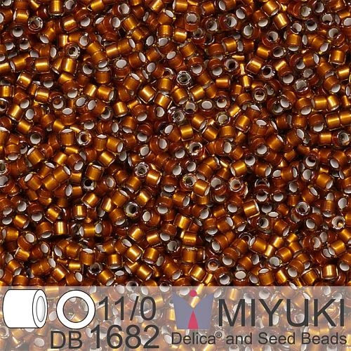 Korálky Miyuki Delica 11/0. Barva Silverlined Glazed Dark Honey DB1682. Balení 5g.