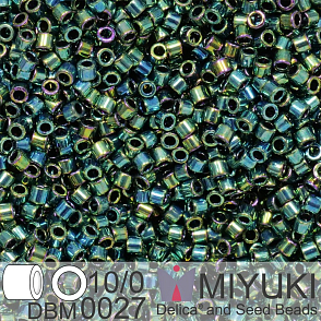 Korálky Miyuki Delica 10/0. Barva Metallic Dark Green Iris DBM0027. Balení 5g.