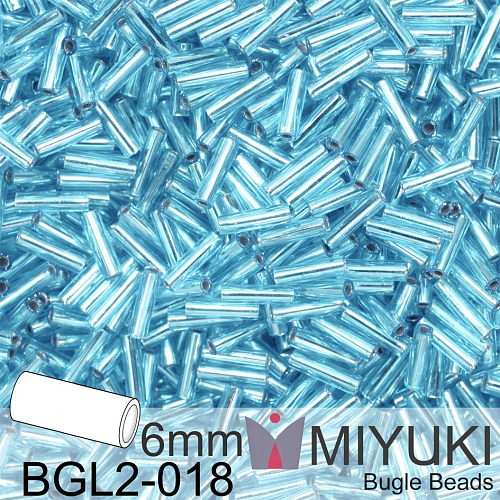 Korálky Miyuki Bugle Bead 6mm. Barva BGL2-018 Silverlined Aqua. Balení 10g.