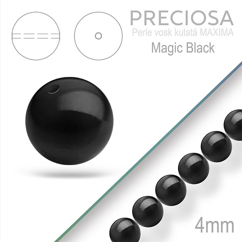 Preciosa Perle voskovaná kulatá MAXIMA barva Magic Black velikost 4mm. Balení návlek 31Ks.