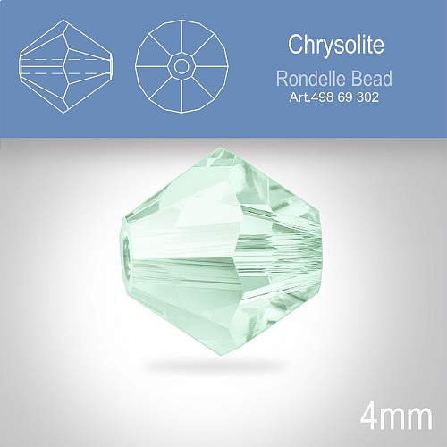 PRECIOSA Bicone MC BEAD (sluníčko) velikost 4mm. Barva CHRYSOLITE. Balení 30ks .