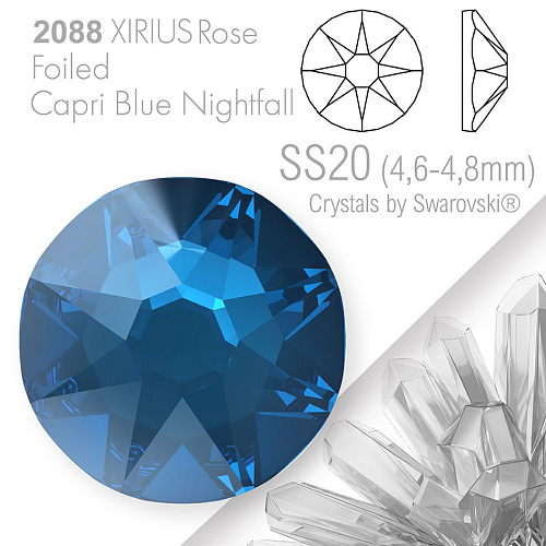 SWAROVSKI  XIRIUS Rose 2088 Foiled. Barva Capri Blue Nightfall velikost SS20 (4,6-4,8mm). Balení 15Ks.