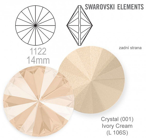 Swarovski RIVOLI 1122 barva Crystal (001) Ivory Cream (L106S) velikost 14mm
