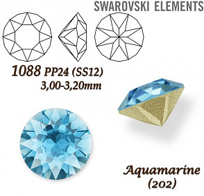 SWAROVSKI ELEMENTS 1088 XIRIUS Chaton PP24 (SS12)  3,00-3,20mm barva barva AQUAMARINE (202).