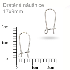 Drátěná náušnice se zapínáním. Barva stříbrná. Velikost 17x9mm.