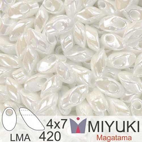 Korálky MIYUKI tvar Long MAGATAMA velikost 4x7mm. Barva LMA-420 White Pearl. Balení 5g.