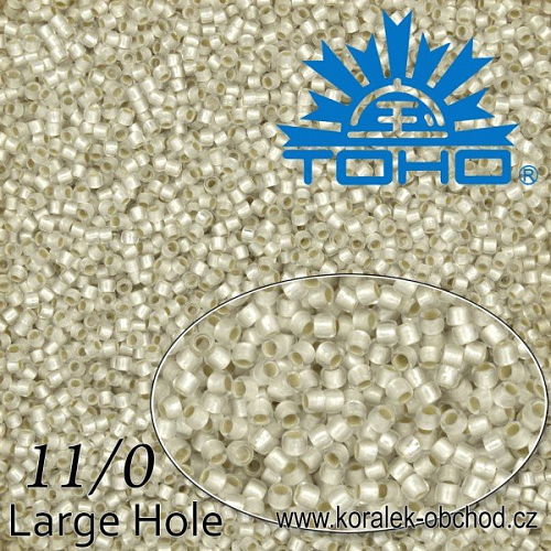 Korálky TOHO Takumi Large-Hole ROUND (kulaté). Velikost 11/0. Barva č. 21F-Silver-Lined Frosted Crystal. Balení 8g.