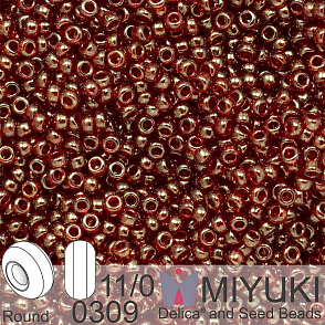 Korálky Miyuki Round 11/0. Barva 0309 Dark Red Gold Luster. Balení 5g.